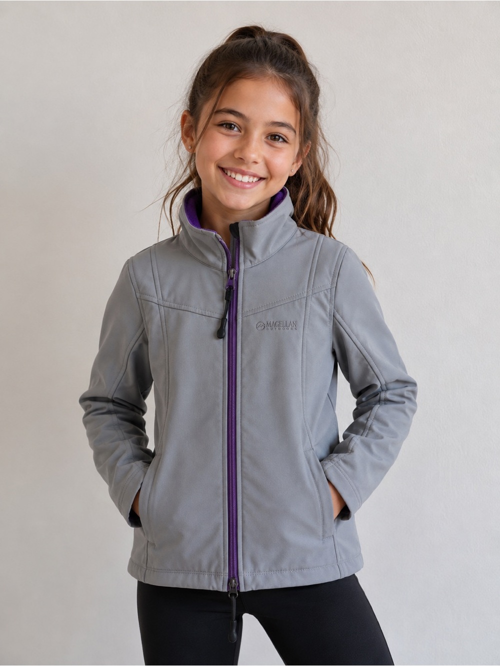Magellan Outdoors Girls Gray Fleece-Lined Softshell Jacket XS